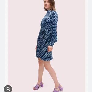 Kate Spade Dress Size 14 NWT; High-Neck Blue Printed Long-Sleeve Dress